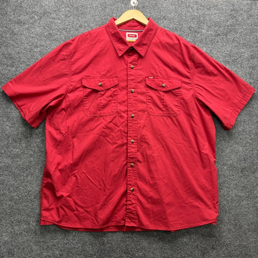 Wrangler Button-Up Shirt Men's‎ Size 2XL Red Short Sleeve Two-Pocket Work Casual